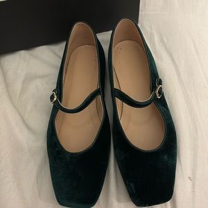 Velveteen ballet slippers with rhinestone strap